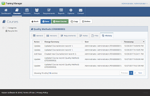 The History tab keeps track of changes to the Course record.