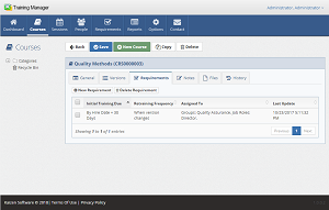 The Requirements tab on the course form displays the list of requirements associated with the course.