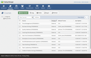 The course list view displays your company's master list of courses available
                     for training (Course Catalog). Filter by Course Category or use the Search box to quickly
                     locate a course in the list.