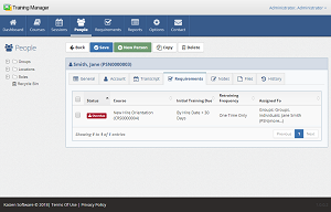 The Requirements tab on the personnel form displays the list of training requirements
                     assigned to the person.